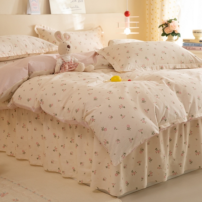 91家纺网 家纺一手货源 找家纺 八十八家纺 2025新款全棉12868床裙款四件套 语末花开