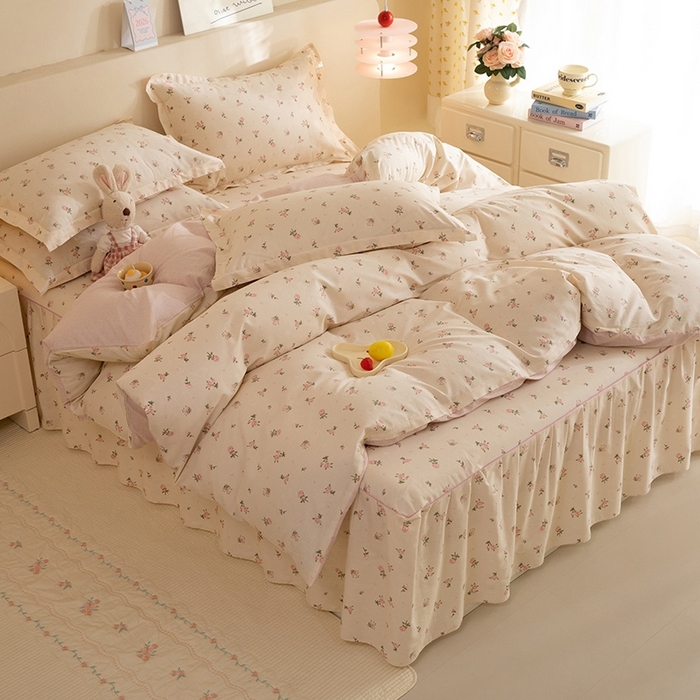 91家纺网 家纺一手货源 找家纺 八十八家纺 2025新款全棉12868床裙款四件套 语末花开