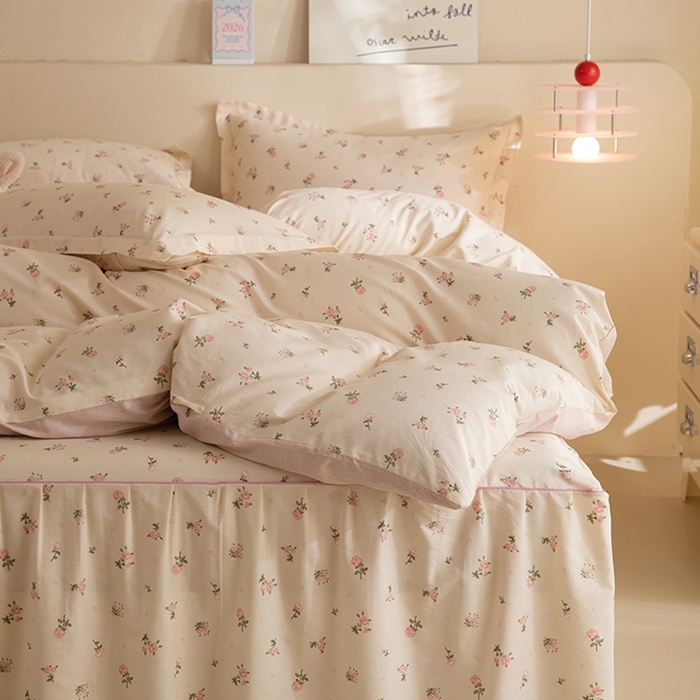 91家纺网 家纺一手货源 找家纺 八十八家纺 2025新款全棉12868床裙款四件套 语末花开