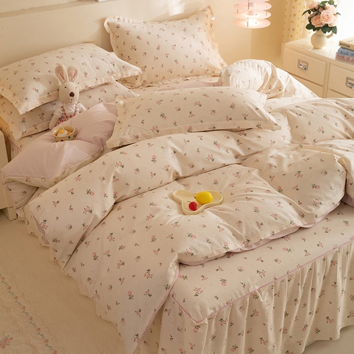 91家纺网 家纺一手货源 找家纺 八十八家纺 2025新款全棉12868床裙款四件套 语末花开