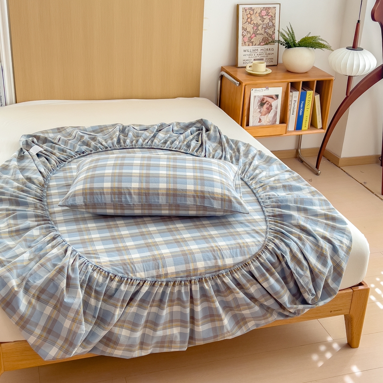 91家纺网 家纺一手货源 找家纺 女子家纺 2026新款A类全棉色织水洗棉四件套单品系列 简兮-蓝