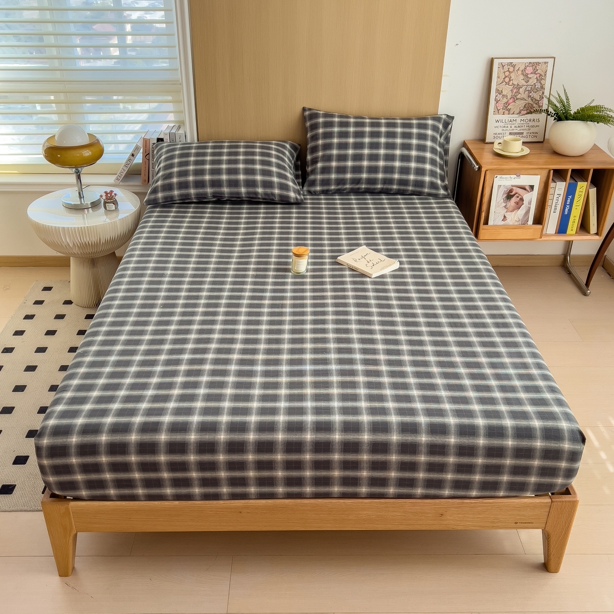 女子家纺 2026新款A类全棉色织水洗棉四件套单品系列 午后时光-灰