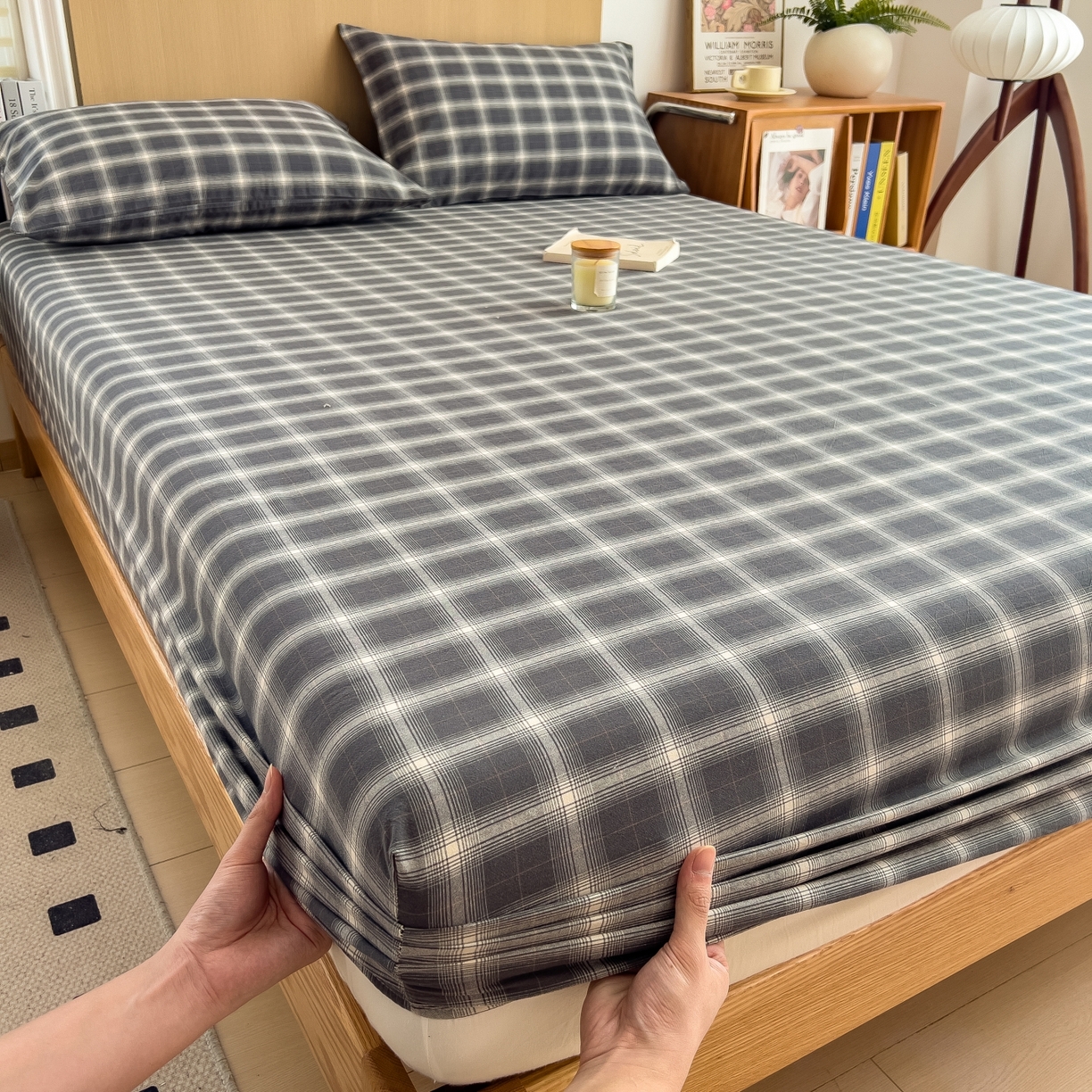 91家纺网 家纺一手货源 找家纺 女子家纺 2026新款A类全棉色织水洗棉四件套单品系列 午后时光-灰