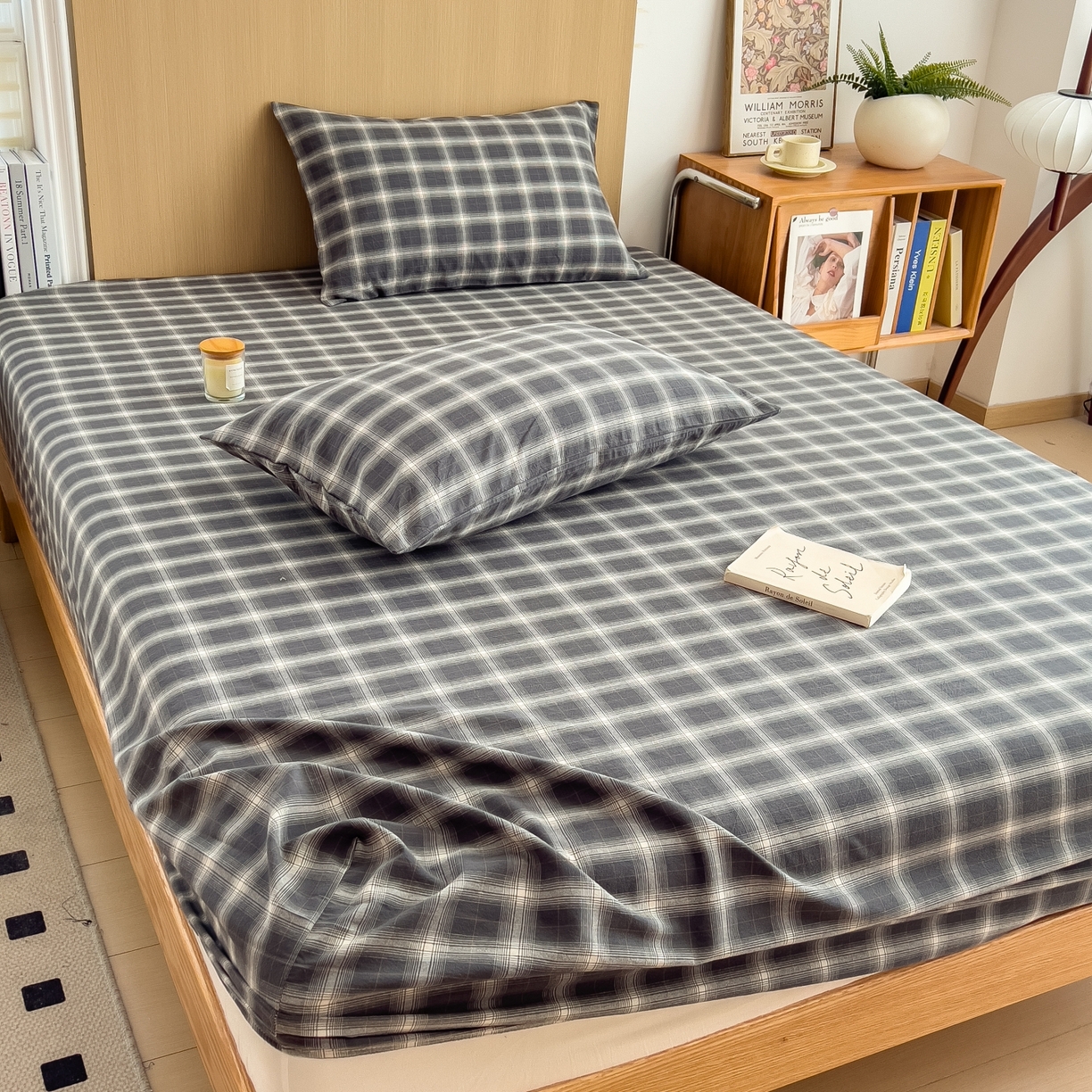 91家纺网 家纺一手货源 找家纺 女子家纺 2026新款A类全棉色织水洗棉四件套单品系列 午后时光-灰