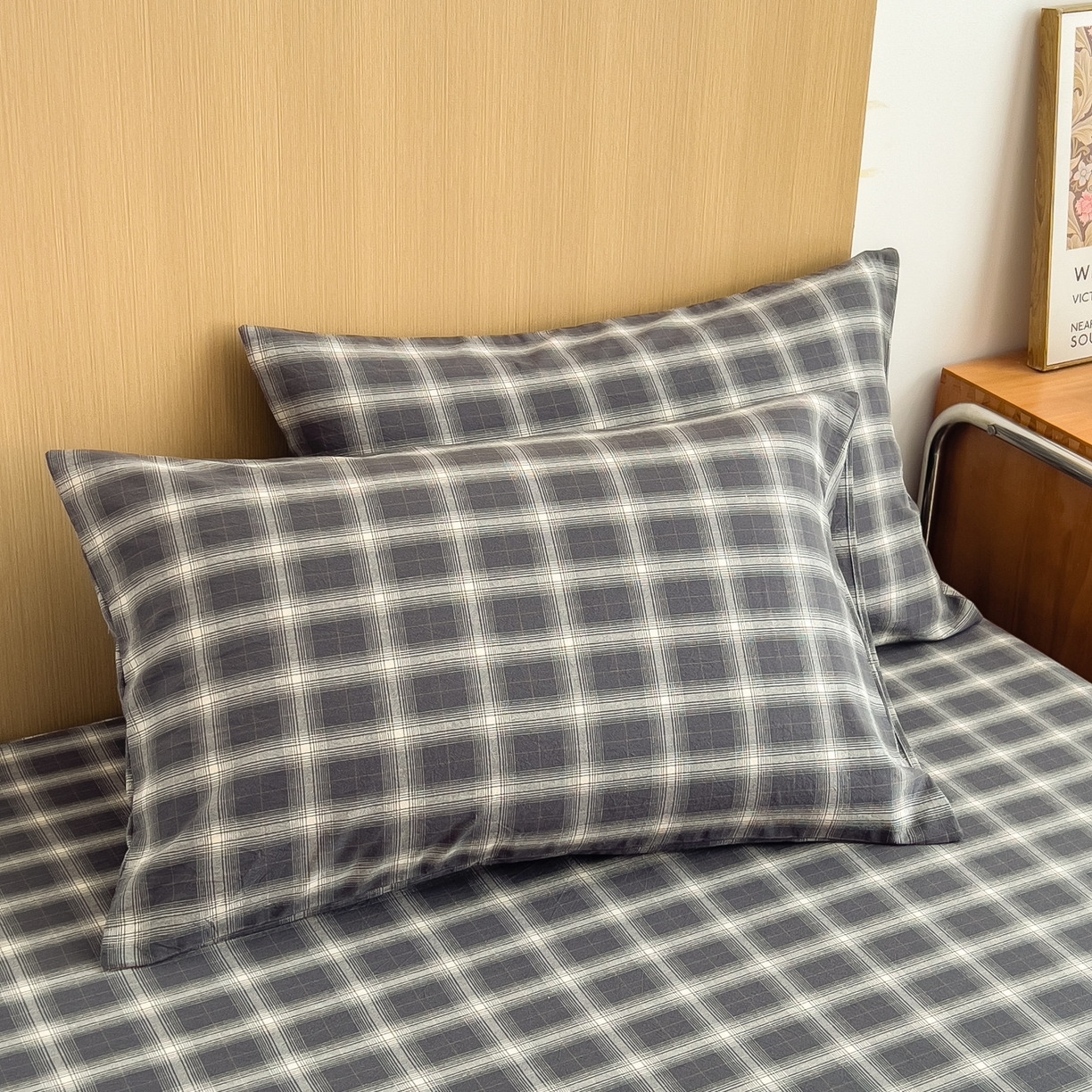 91家纺网 家纺一手货源 找家纺 女子家纺 2026新款A类全棉色织水洗棉四件套单品系列 午后时光-灰