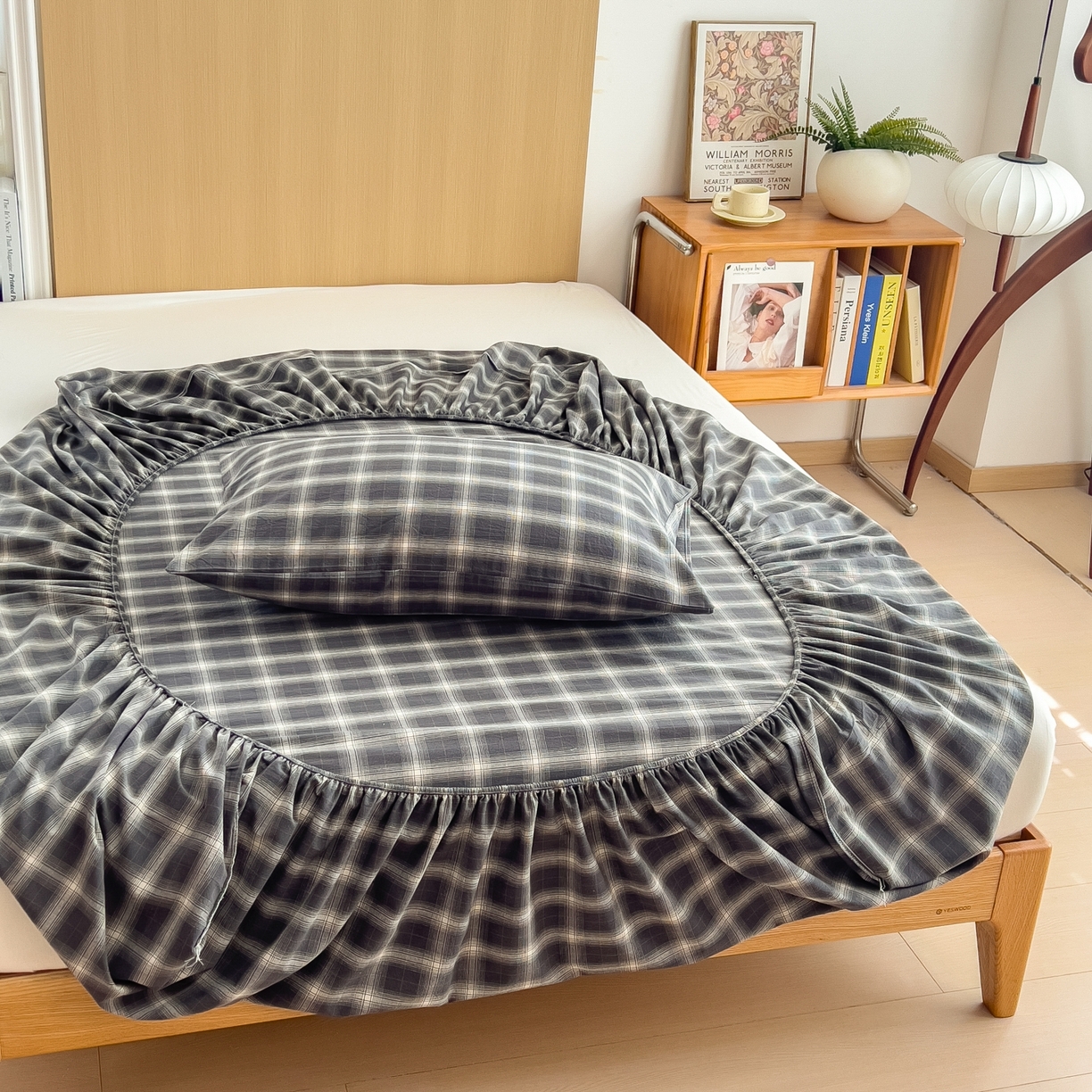 91家纺网 家纺一手货源 找家纺 女子家纺 2026新款A类全棉色织水洗棉四件套单品系列 午后时光-灰