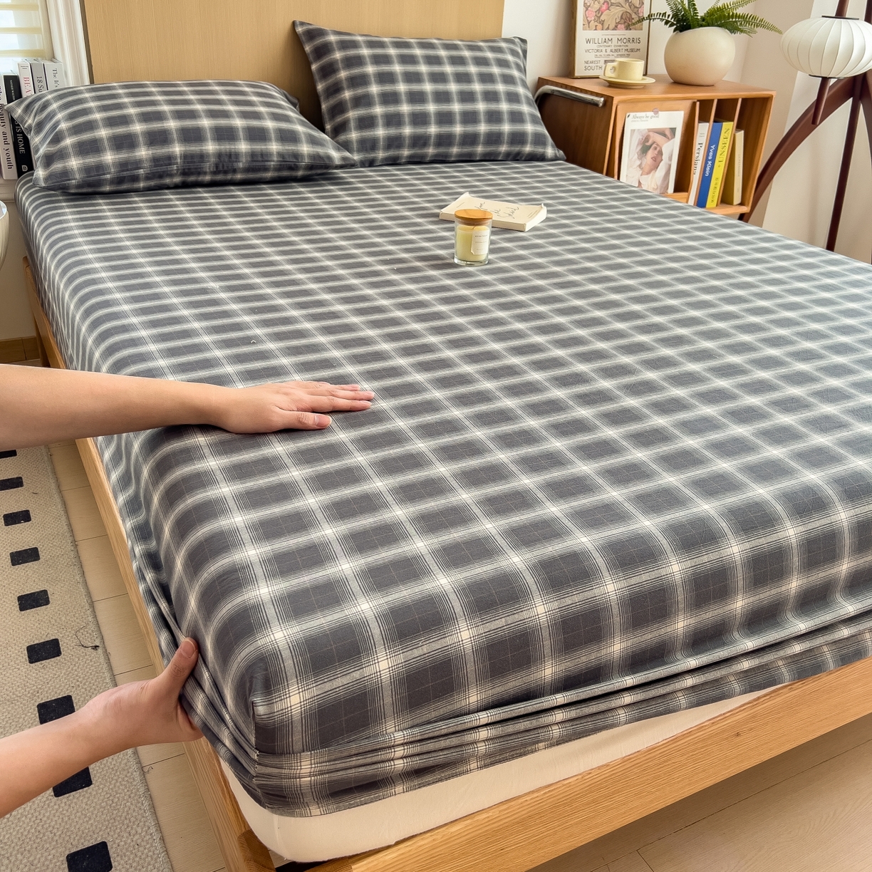 91家纺网 家纺一手货源 找家纺 女子家纺 2026新款A类全棉色织水洗棉四件套单品系列 午后时光-灰