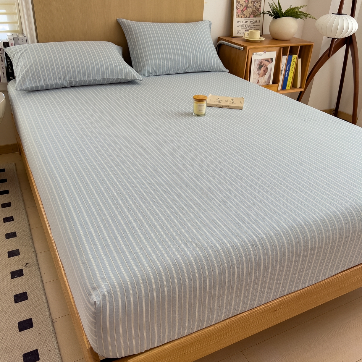 91家纺网 家纺一手货源 找家纺 女子家纺 2026新款A类全棉色织水洗棉四件套单品系列 秋屿-蓝