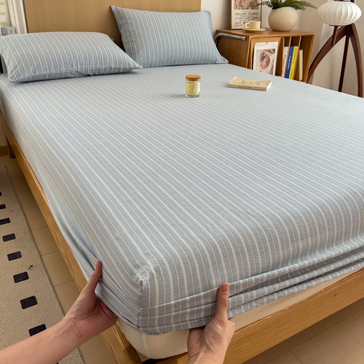 91家纺网 家纺一手货源 找家纺 女子家纺 2026新款A类全棉色织水洗棉四件套单品系列 秋屿-蓝