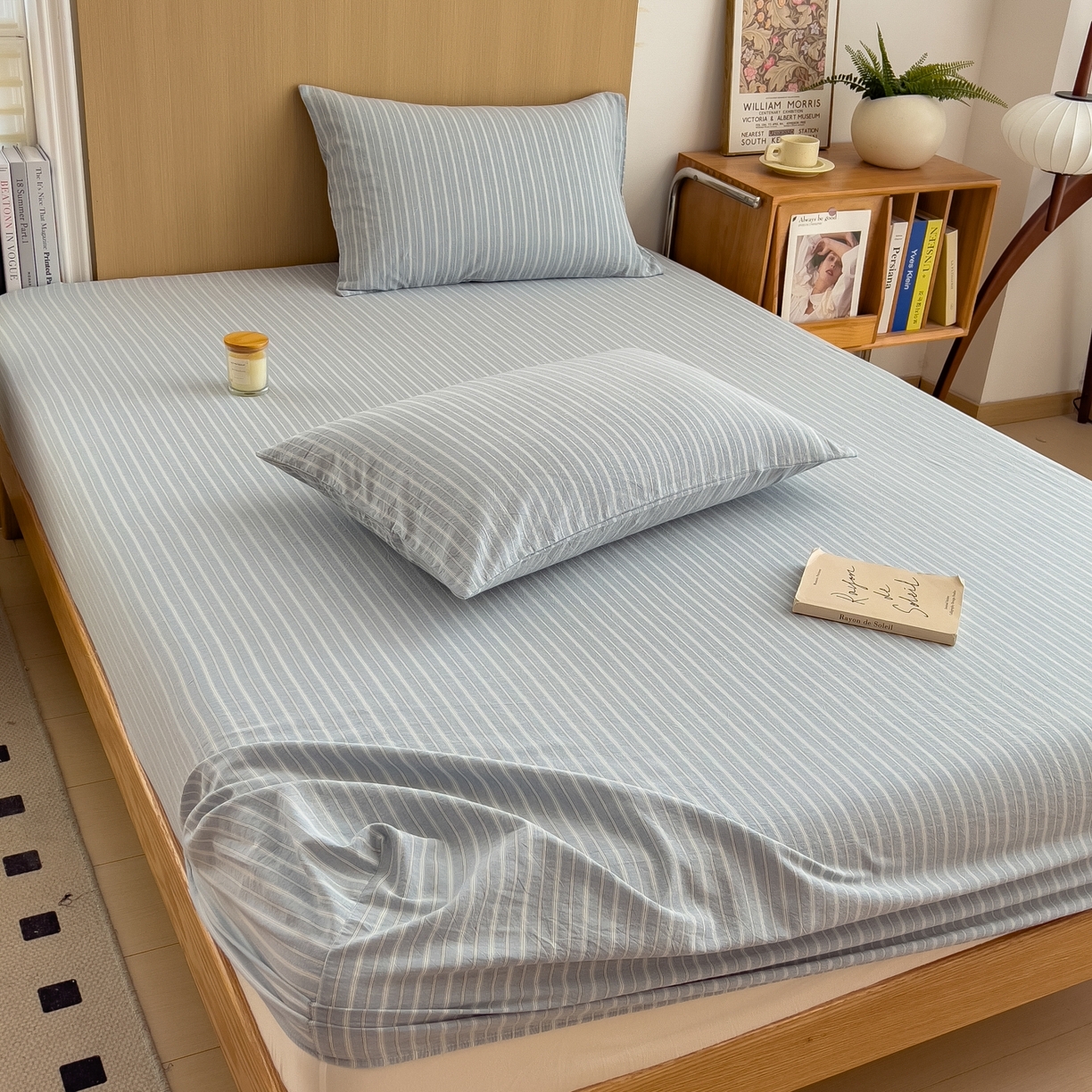 91家纺网 家纺一手货源 找家纺 女子家纺 2026新款A类全棉色织水洗棉四件套单品系列 秋屿-蓝