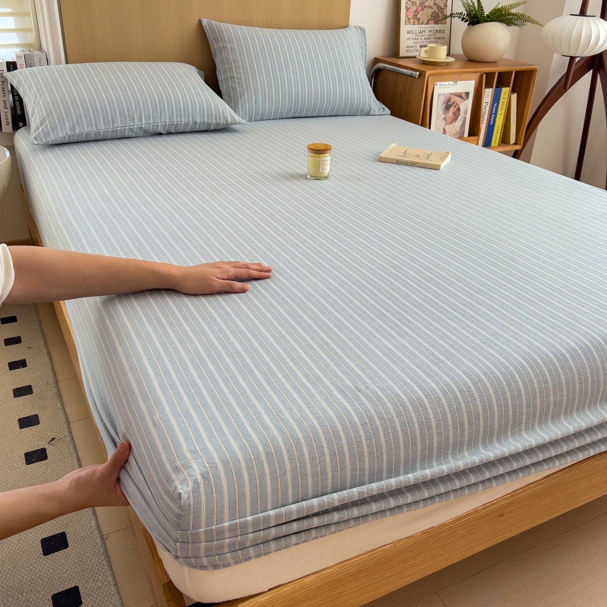 91家纺网 家纺一手货源 找家纺 女子家纺 2026新款A类全棉色织水洗棉四件套单品系列 秋屿-蓝