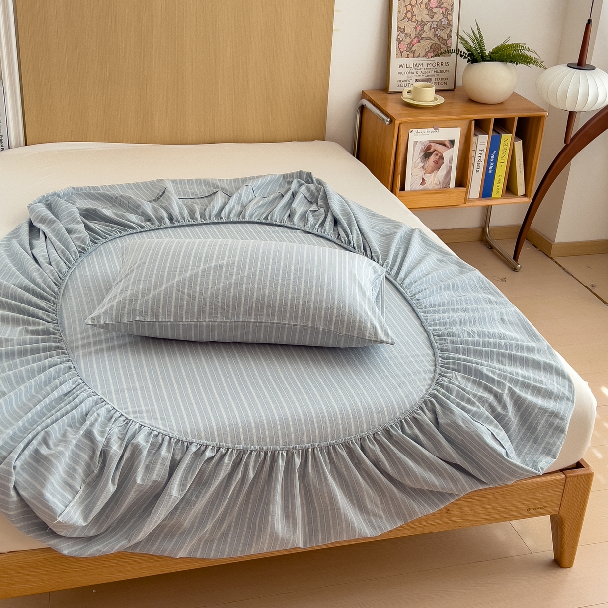 91家纺网 家纺一手货源 找家纺 女子家纺 2026新款A类全棉色织水洗棉四件套单品系列 秋屿-蓝