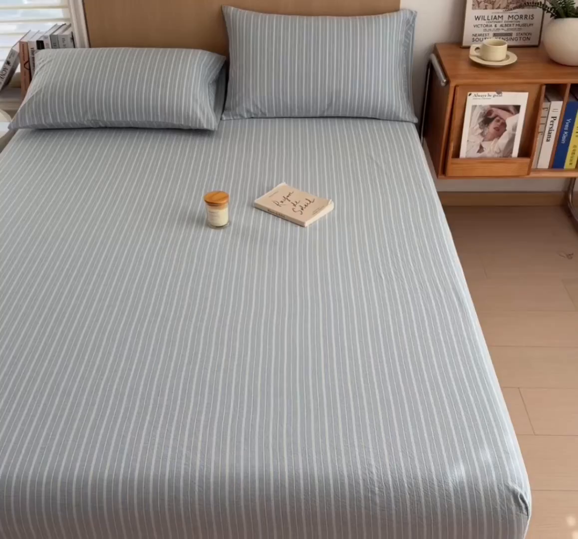 91家纺网 家纺一手货源 找家纺 女子家纺 2026新款A类全棉色织水洗棉四件套单品系列 秋屿-蓝