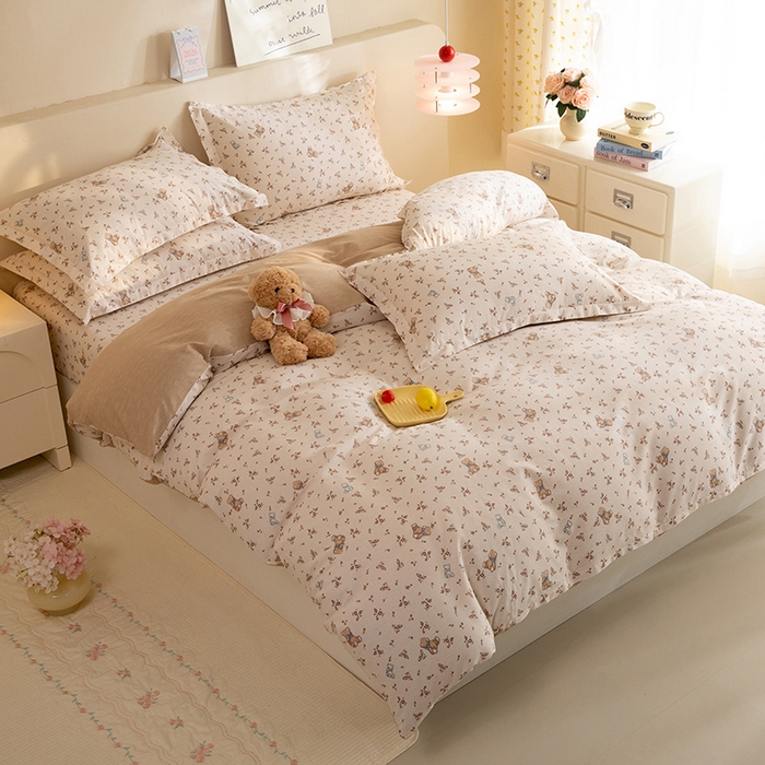 91家纺网 家纺一手货源 找家纺 八十八家纺 2025新款全棉12868床笠款四件套 花间小熊