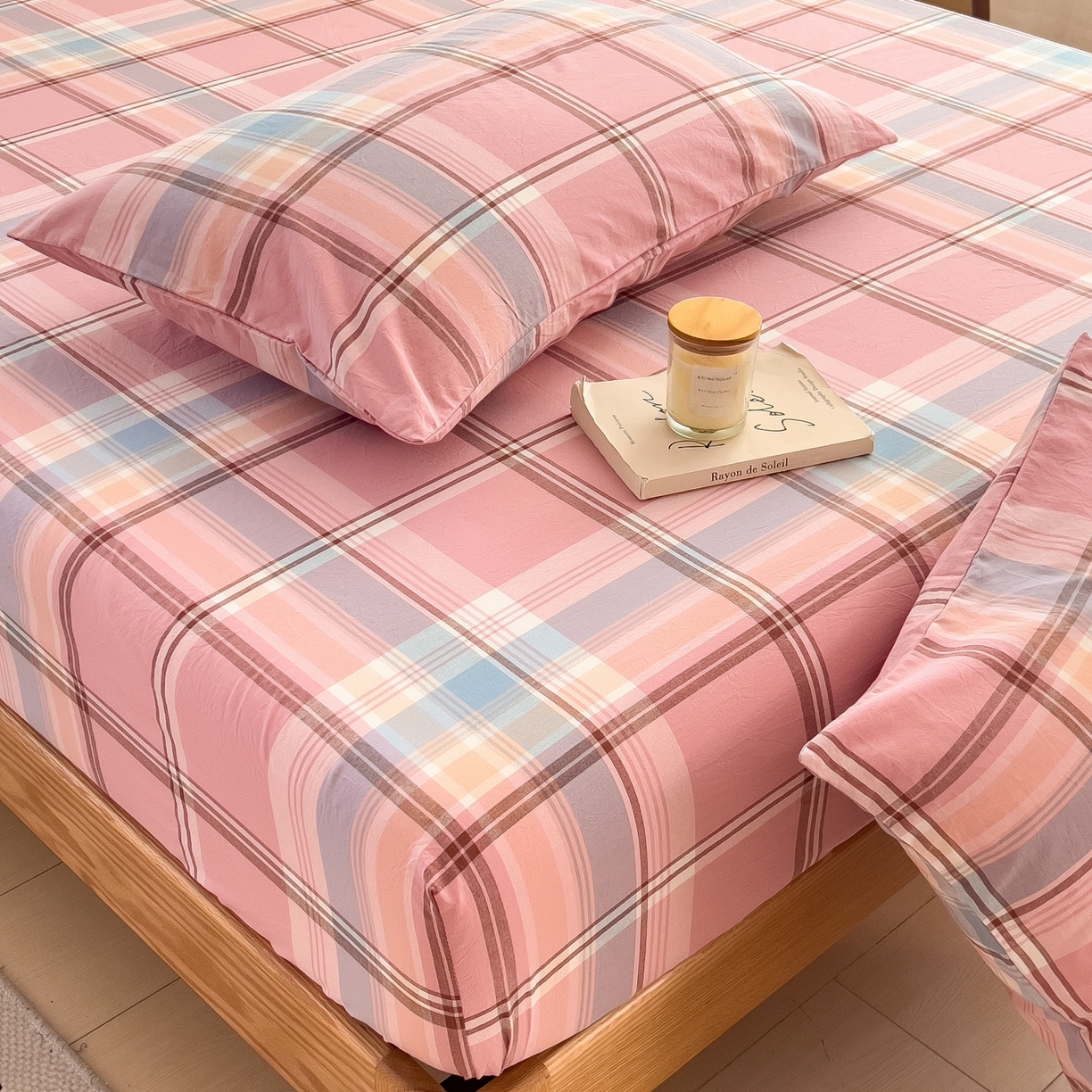 91家纺网 家纺一手货源 找家纺 女子家纺 2026新款A类全棉色织水洗棉四件套单品系列 烟雨-粉