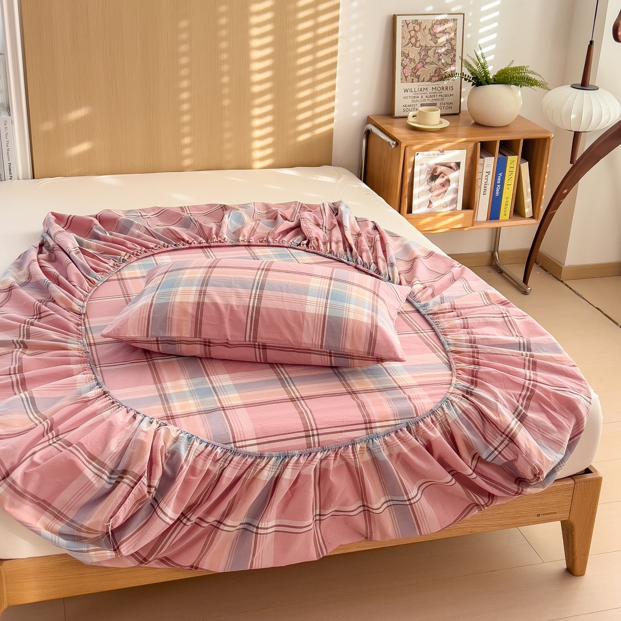 91家纺网 家纺一手货源 找家纺 女子家纺 2026新款A类全棉色织水洗棉四件套单品系列 烟雨-粉