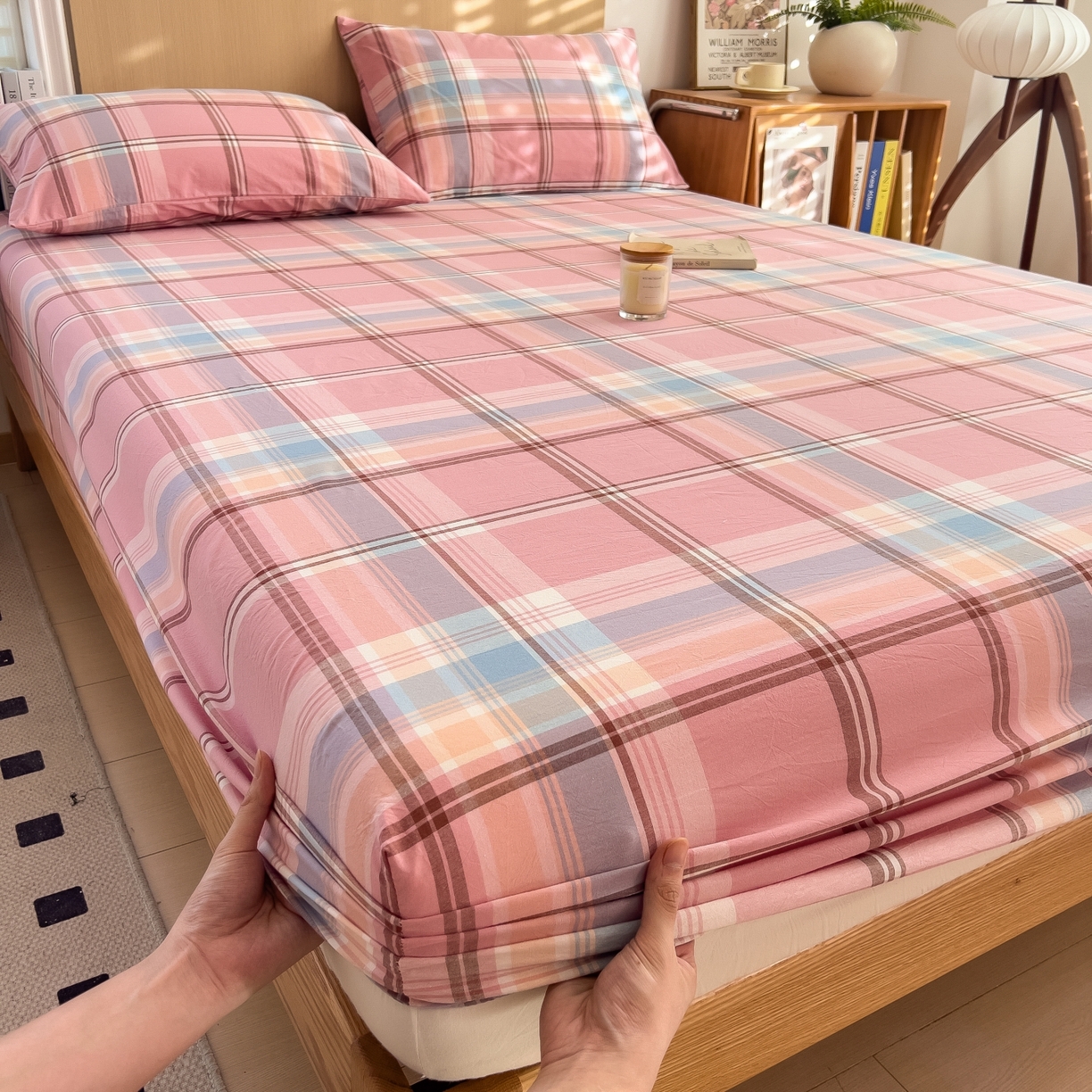 91家纺网 家纺一手货源 找家纺 女子家纺 2026新款A类全棉色织水洗棉四件套单品系列 烟雨-粉