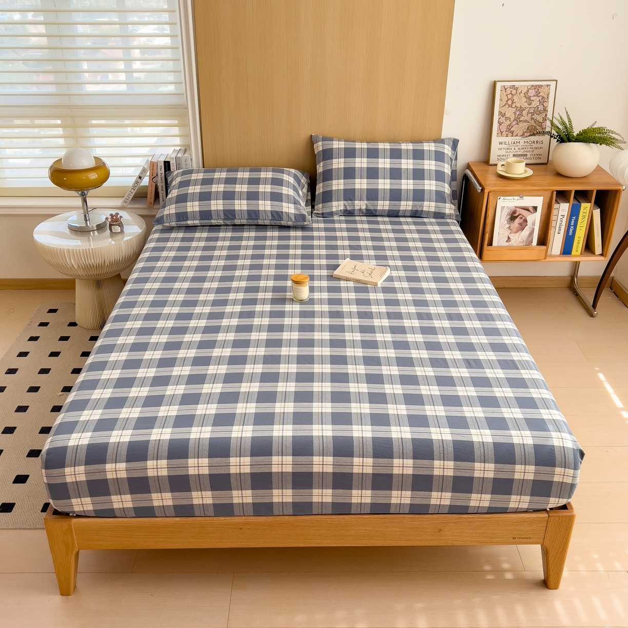 女子家纺 2026新款A类全棉色织水洗棉四件套单品系列 缤纷大格-蓝