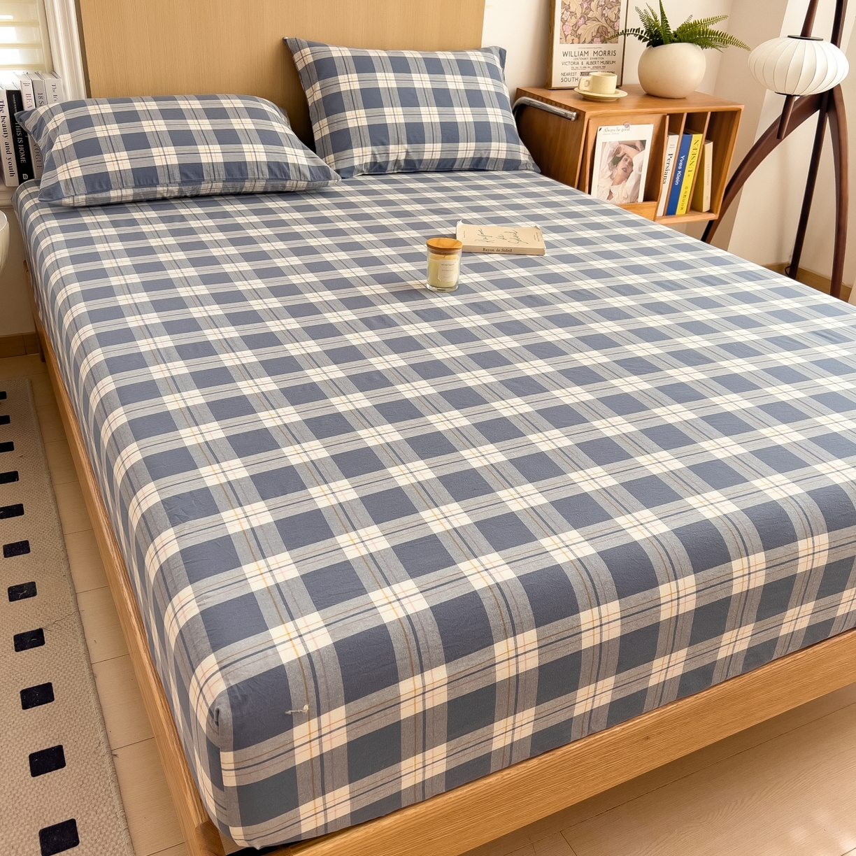 91家纺网 家纺一手货源 找家纺 女子家纺 2026新款A类全棉色织水洗棉四件套单品系列 缤纷大格-蓝