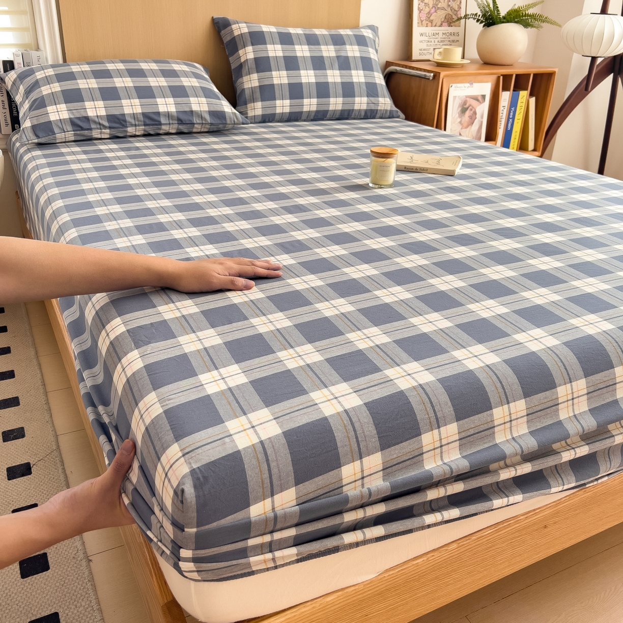 91家纺网 家纺一手货源 找家纺 女子家纺 2026新款A类全棉色织水洗棉四件套单品系列 缤纷大格-蓝