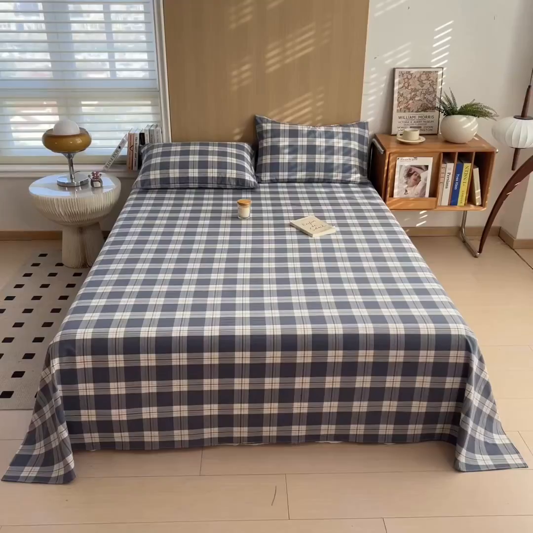 91家纺网 家纺一手货源 找家纺 女子家纺 2026新款A类全棉色织水洗棉四件套单品系列 缤纷大格-蓝