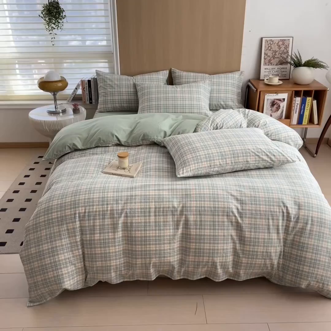 91家纺网 家纺一手货源 找家纺 女子家纺 2026新款A类全棉色织水洗棉四件套单品系列 碧玺-绿