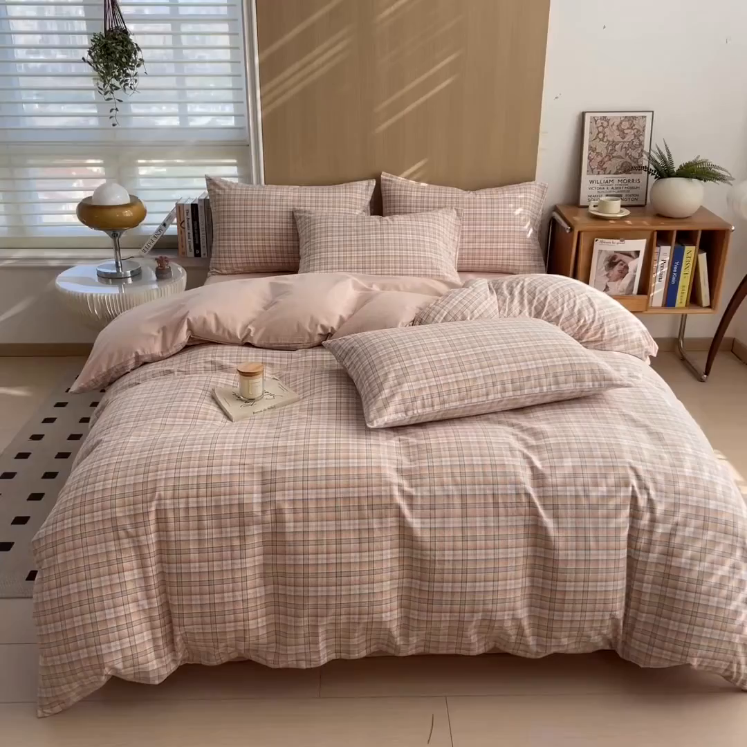 91家纺网 家纺一手货源 找家纺 女子家纺 2026新款A类全棉色织水洗棉四件套单品系列 碧玺-粉