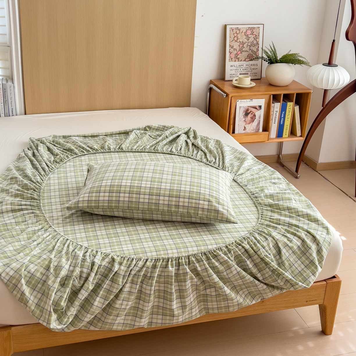 91家纺网 家纺一手货源 找家纺 女子家纺 2026新款A类全棉色织水洗棉四件套单品系列 星月-绿