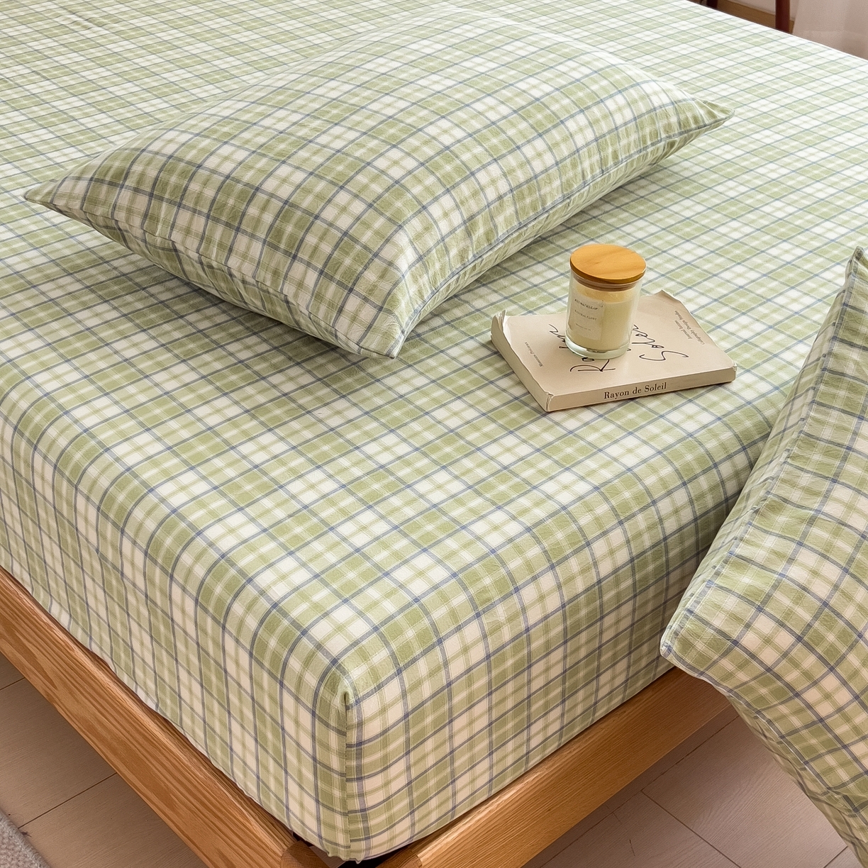 91家纺网 家纺一手货源 找家纺 女子家纺 2026新款A类全棉色织水洗棉四件套单品系列 星月-绿