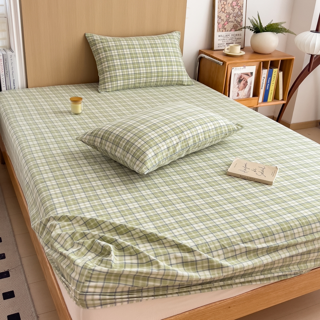 91家纺网 家纺一手货源 找家纺 女子家纺 2026新款A类全棉色织水洗棉四件套单品系列 星月-绿