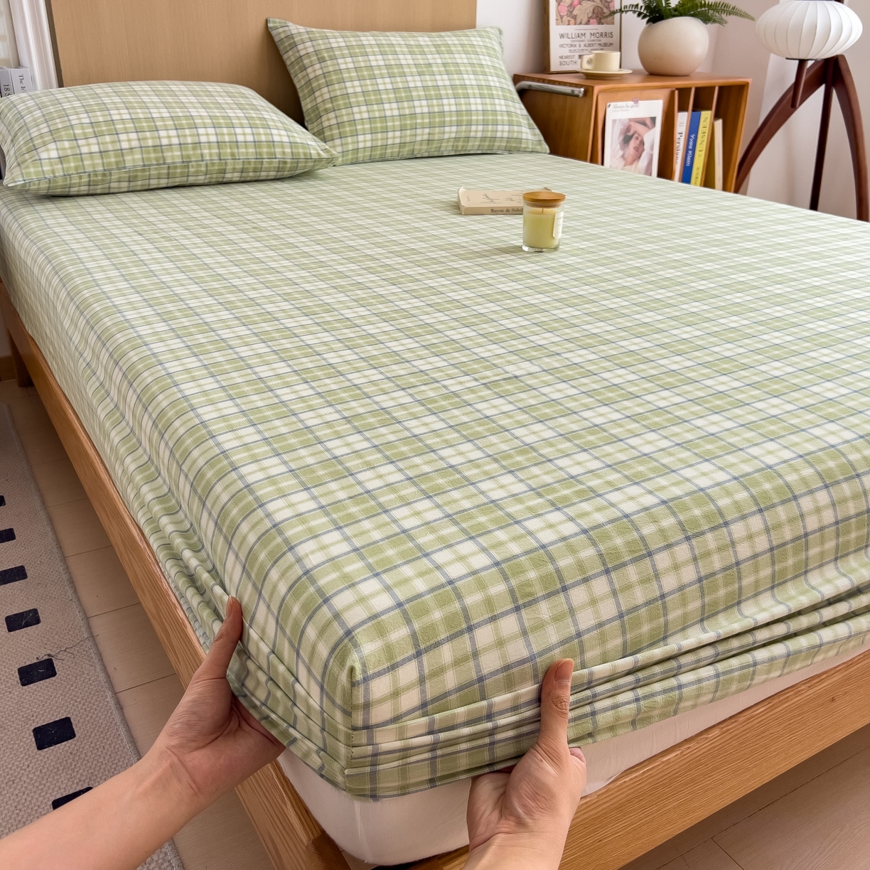 91家纺网 家纺一手货源 找家纺 女子家纺 2026新款A类全棉色织水洗棉四件套单品系列 星月-绿