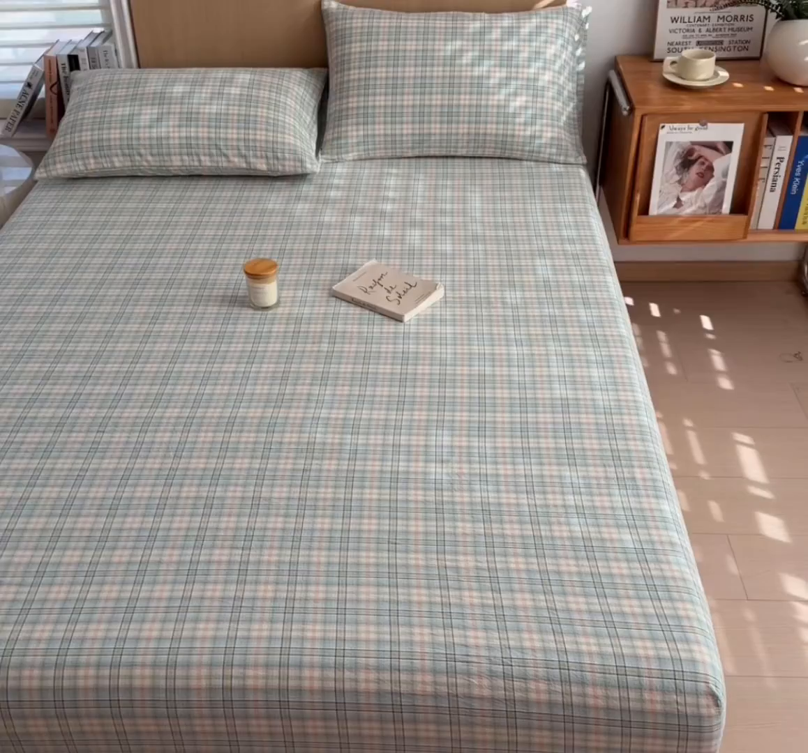 91家纺网 家纺一手货源 找家纺 女子家纺 2026新款A类全棉色织水洗棉四件套单品系列 星月-绿