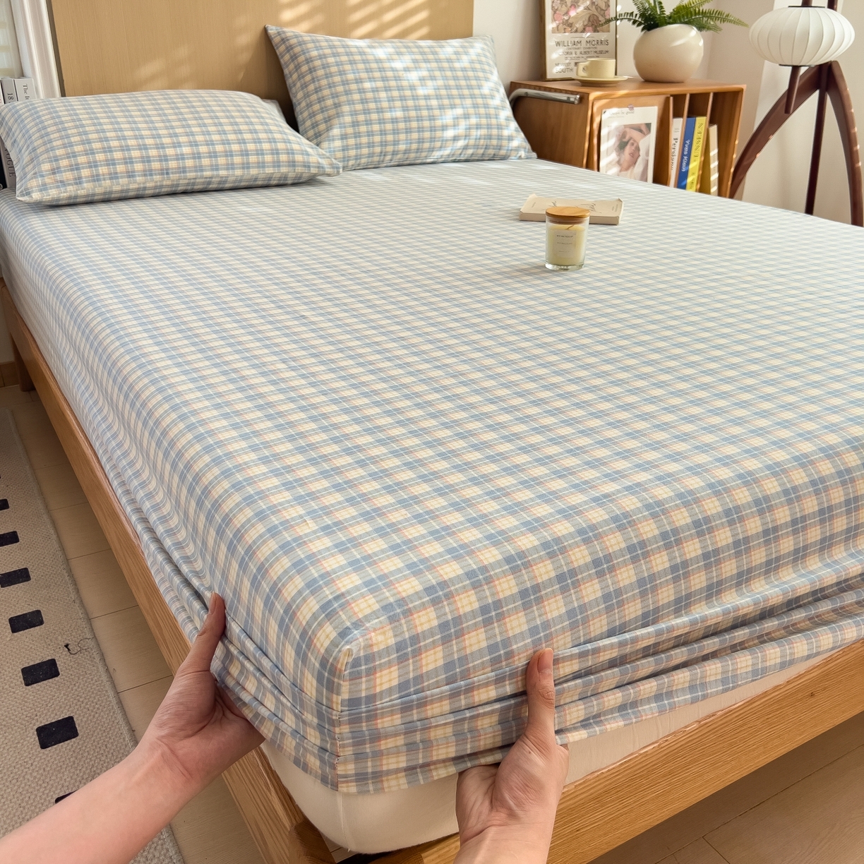 91家纺网 家纺一手货源 找家纺 女子家纺 2026新款A类全棉色织水洗棉四件套单品系列 香影-蓝