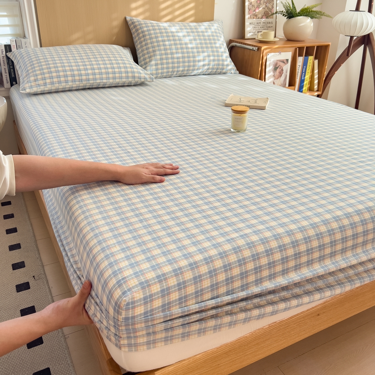 91家纺网 家纺一手货源 找家纺 女子家纺 2026新款A类全棉色织水洗棉四件套单品系列 香影-蓝