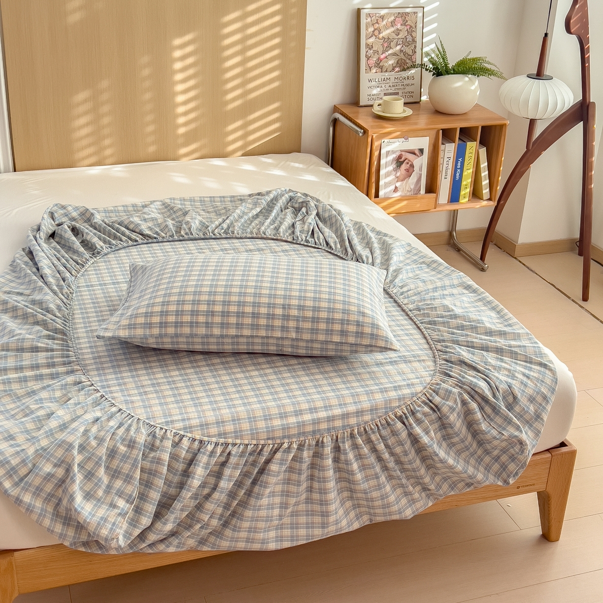 91家纺网 家纺一手货源 找家纺 女子家纺 2026新款A类全棉色织水洗棉四件套单品系列 香影-蓝