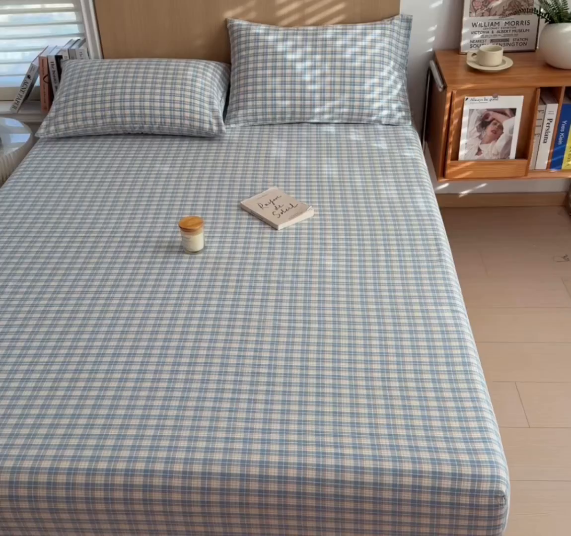 91家纺网 家纺一手货源 找家纺 女子家纺 2026新款A类全棉色织水洗棉四件套单品系列 香影-蓝