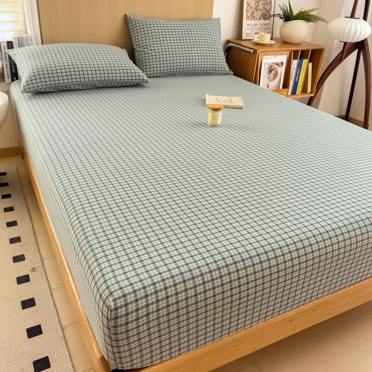 91家纺网 家纺一手货源 找家纺 女子家纺 2026新款A类全棉色织水洗棉四件套单品系列 梦幻格-兰绿