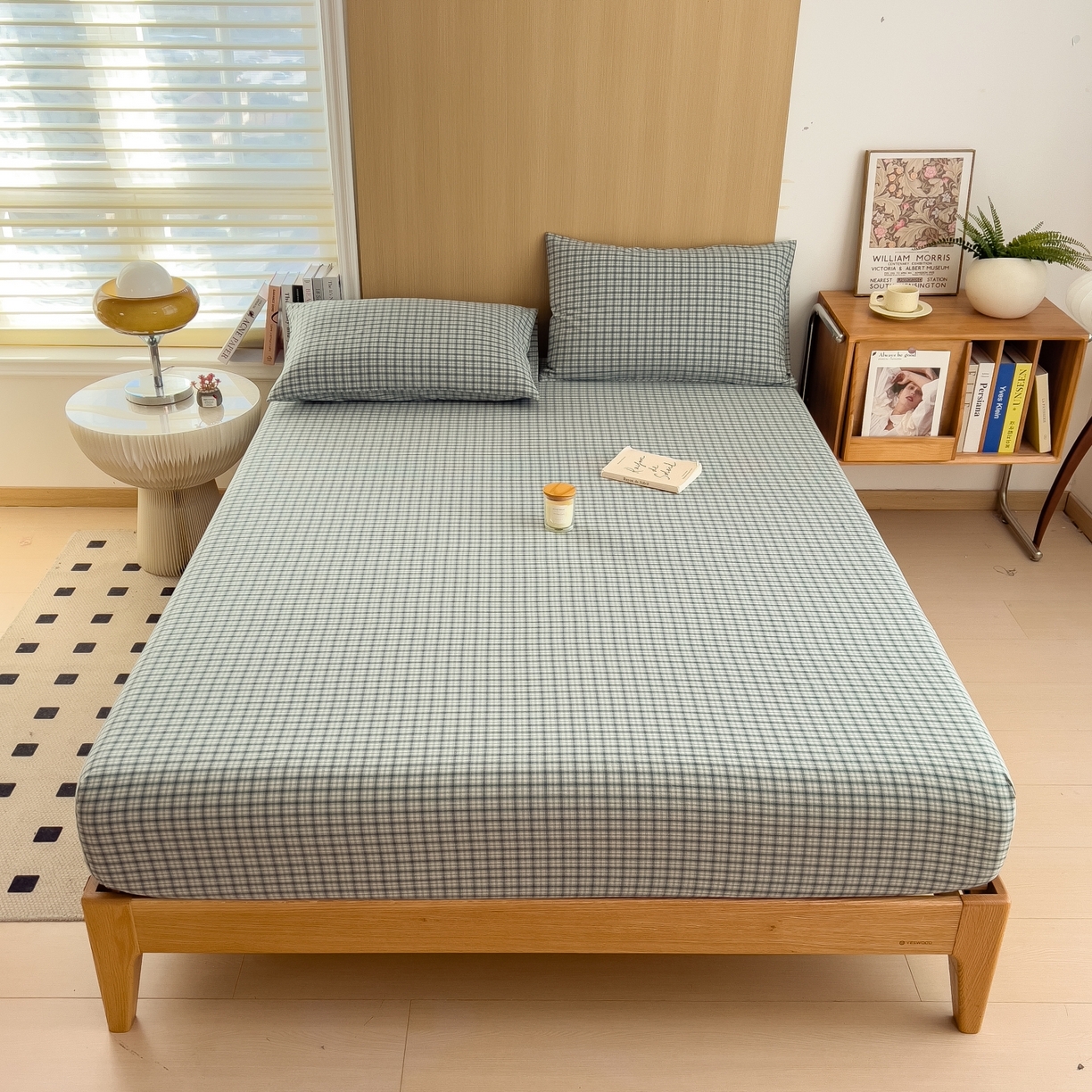 女子家纺 2026新款A类全棉色织水洗棉四件套单品系列 梦幻格-兰绿