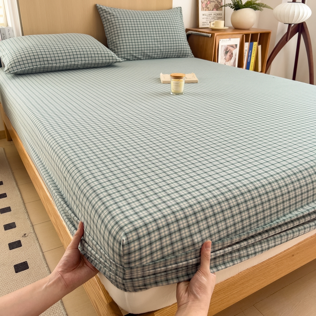 91家纺网 家纺一手货源 找家纺 女子家纺 2026新款A类全棉色织水洗棉四件套单品系列 梦幻格-兰绿