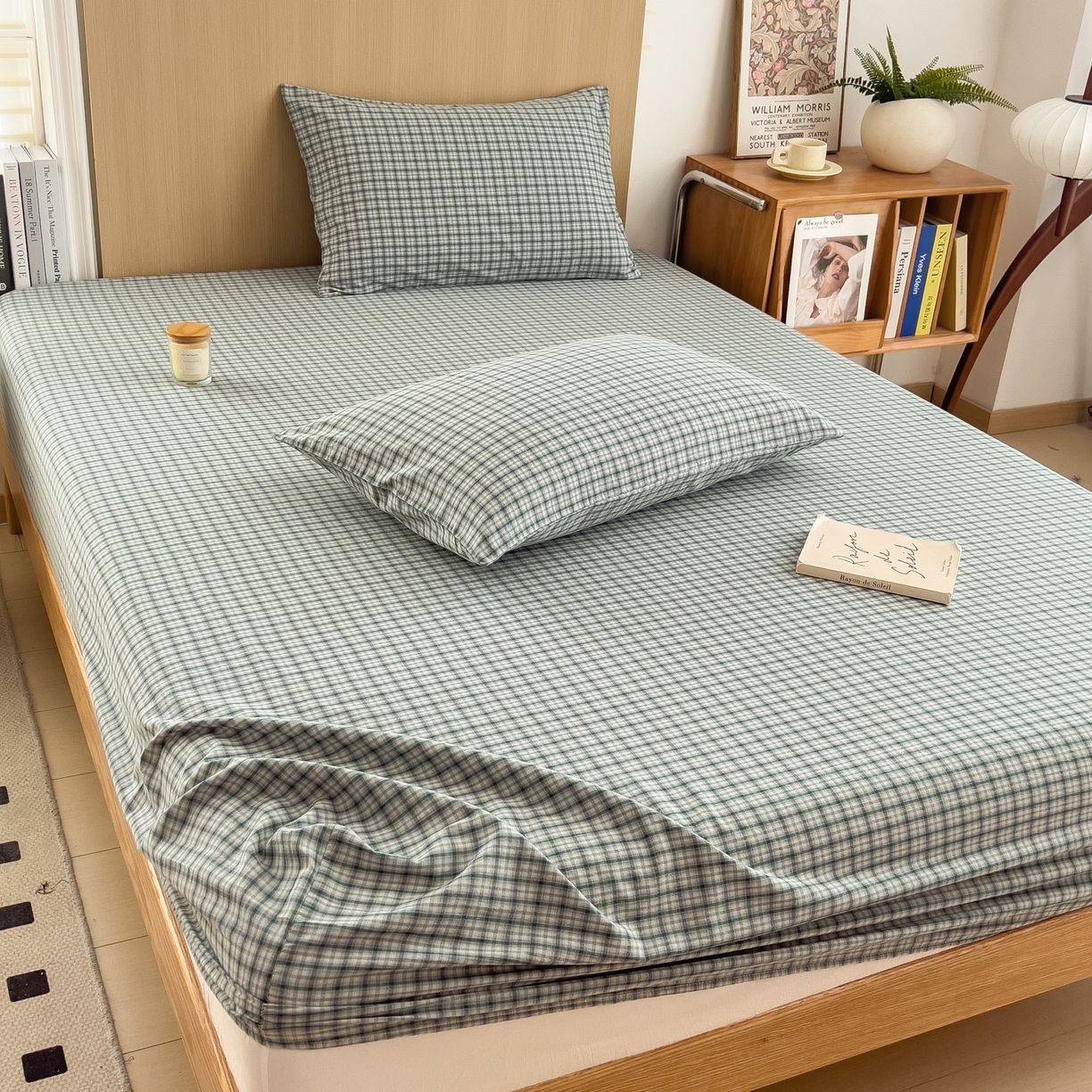 91家纺网 家纺一手货源 找家纺 女子家纺 2026新款A类全棉色织水洗棉四件套单品系列 梦幻格-兰绿