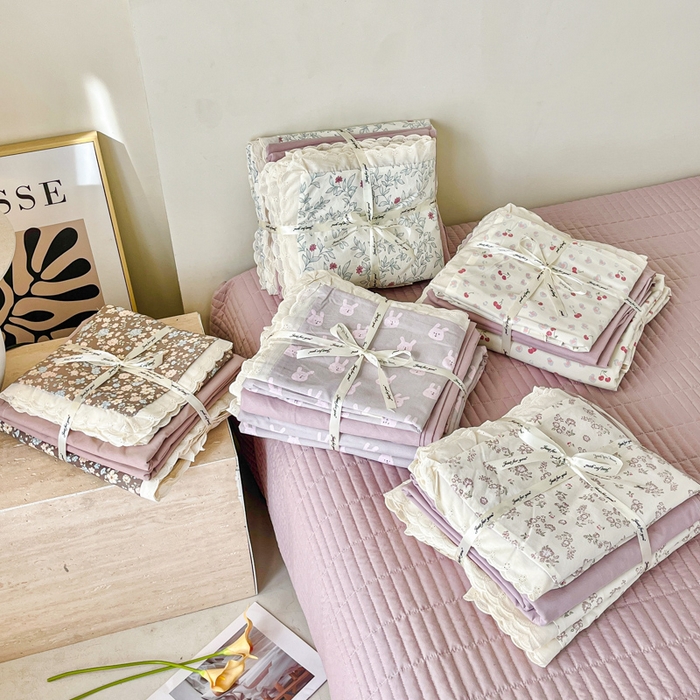 91家纺网 家纺一手货源 找家纺 （总）斯卡诺家纺 2026新款全棉纯棉花边床盖四件套