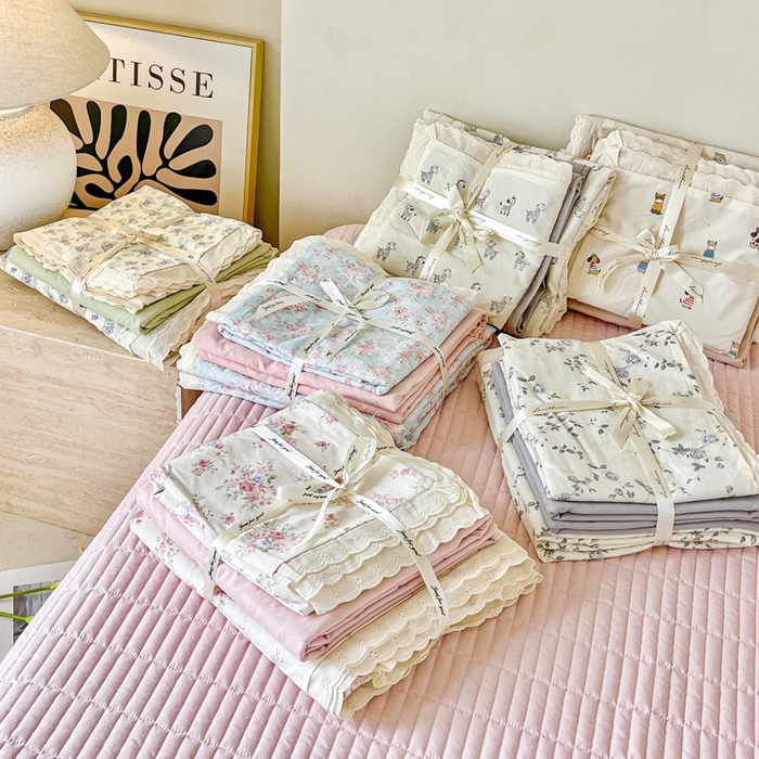 91家纺网 家纺一手货源 找家纺 （总）斯卡诺家纺 2026新款全棉纯棉花边床盖四件套