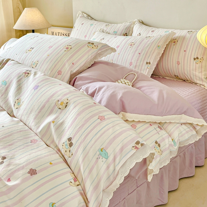 91家纺网 家纺一手货源 找家纺 （总）斯卡诺家纺 2026新款全棉纯棉花边床盖四件套