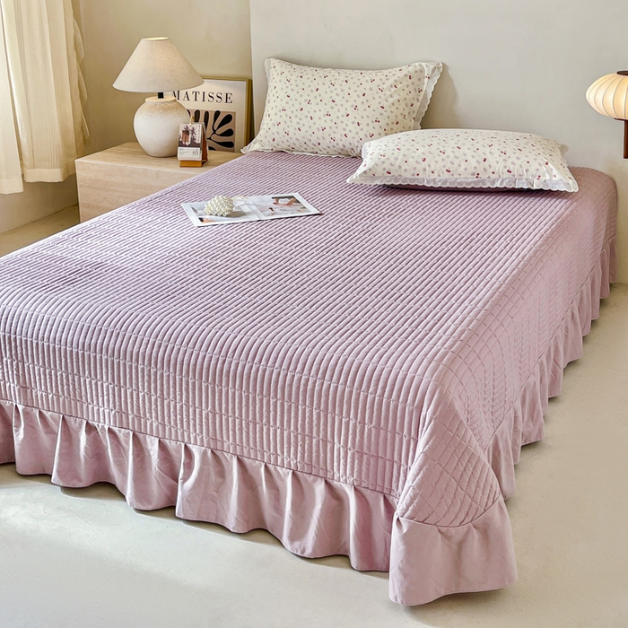 91家纺网 家纺一手货源 找家纺 斯卡诺家纺 2026新款全棉纯棉花边床盖四件套 爱心樱桃-纯棉花边