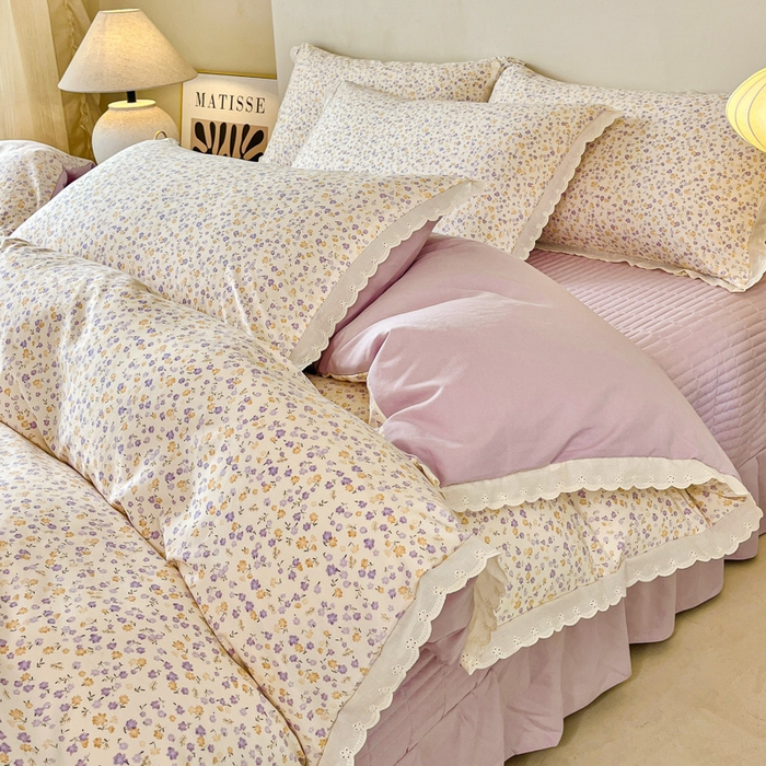 斯卡诺家纺 2026新款全棉纯棉花边床盖四件套 花千朵-纯棉花边