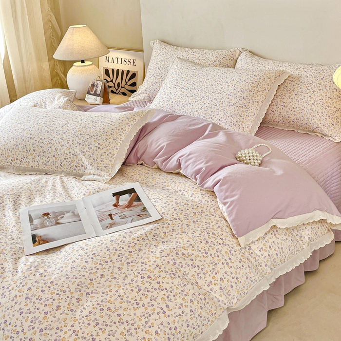 91家纺网 家纺一手货源 找家纺 斯卡诺家纺 2026新款全棉纯棉花边床盖四件套 花千朵-纯棉花边