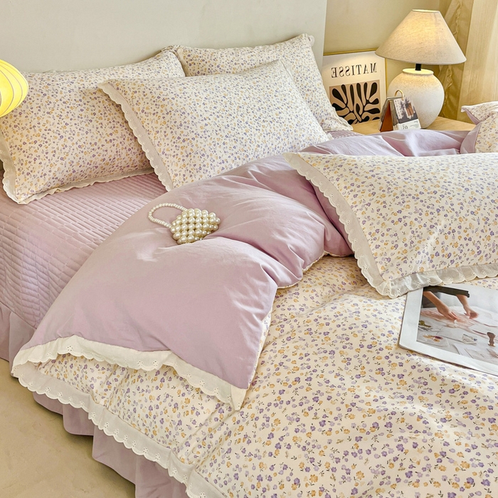 91家纺网 家纺一手货源 找家纺 斯卡诺家纺 2026新款全棉纯棉花边床盖四件套 花千朵-纯棉花边