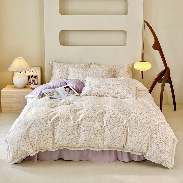 91家纺网 家纺一手货源 找家纺 斯卡诺家纺 2026新款全棉纯棉花边床盖四件套 花千朵-纯棉花边