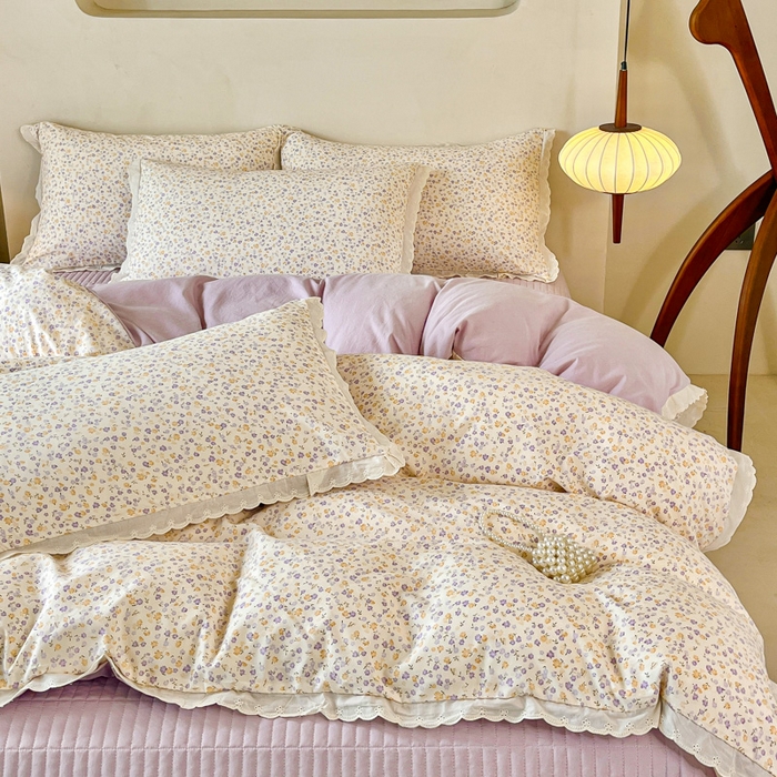 91家纺网 家纺一手货源 找家纺 斯卡诺家纺 2026新款全棉纯棉花边床盖四件套 花千朵-纯棉花边