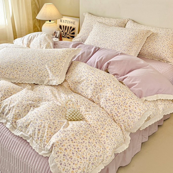 91家纺网 家纺一手货源 找家纺 斯卡诺家纺 2026新款全棉纯棉花边床盖四件套 花千朵-纯棉花边